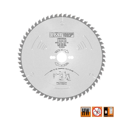 Afbeeldingen van CMT Afkortzaag voor massief hout 254x30x2.4mm Z60 HW - 294.060.10M