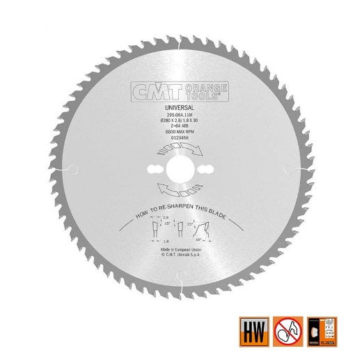 Afbeeldingen van CMT Afkortzaag voor massief hout 280x30x2.8mm Z64 HW - 295.064.11M