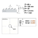 Afbeeldingen van CMT Afkortcirkelzaag voor draagbare machines voor massief hout 120x20x1.8mm Z40 HW - 292.120.40H