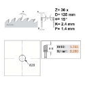 Afbeeldingen van CMT Afkortcirkelzaag voor draagbare machines, voor massief hout 125x20x2.4mm Z36 HW - 292.125.36H