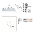 Afbeeldingen van CMT Afkortcirkelzaag voor draagbare machines, voor massief hout 184x30x2.6mm Z40 HW - 292.184.40M