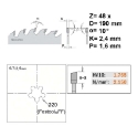 Afbeeldingen van CMT Afkortcirkelzaag voor draagbare machines, voor massief hout 190x20+(FastFix)x2.4mm Z48 HW - 292.190.48FF