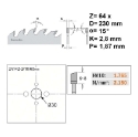 Afbeeldingen van CMT Afkortcirkelzaag voor draagbare machines, voor massief hout 230x30x2.8mm Z64 HW - 292.230.64M