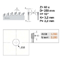 Afbeeldingen van CMT Afkortzaag voor massief hout 250x35x3.2mm Z60 HW - 285.060.10R