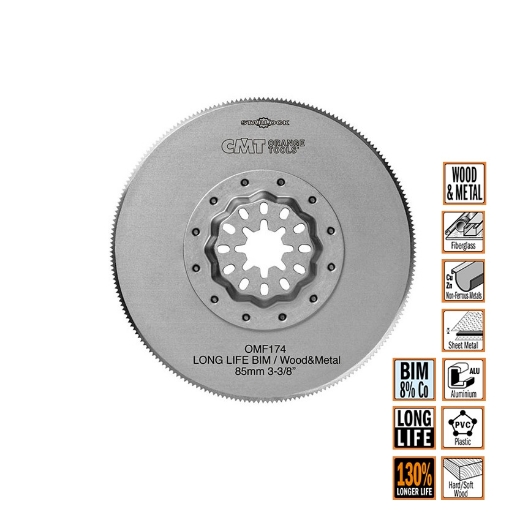 Afbeeldingen van CMT Multitoolzaagblad Starlock rond voor metaal & hout W=85mm Bim 8% Co - OMF174-X1