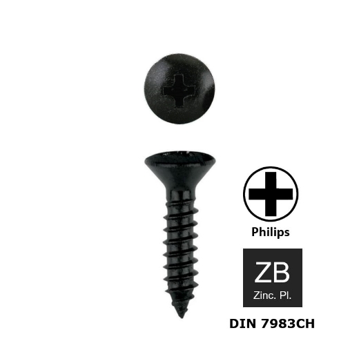 Afbeeldingen van Plaatschroef met bolverzonken kop Philips PH2 Din 7983C-H 4.8x13 zwart verzinkt