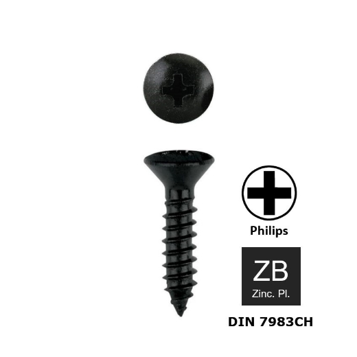 Afbeeldingen van Plaatschroef met bolverzonken kop Philips PH2 Din 7983C-H 3.5x25 zwart verzinkt