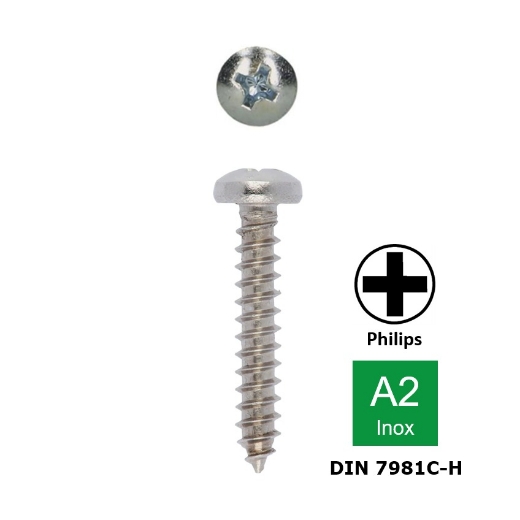 Plaatschroef met bolle kop Philips PH2 Din 7981C-H 4.8x9.5 inox A2