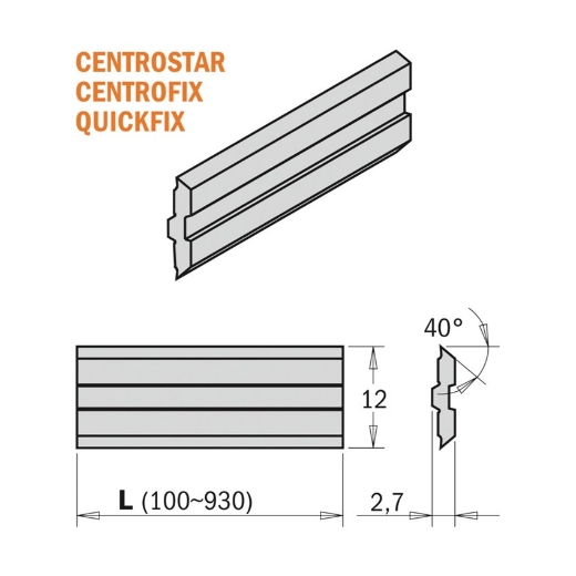 CMT Centrostar,Centrofix,Quickfix schaafmes L=610x12x2.7mm Z2 HPS - 795.610.12