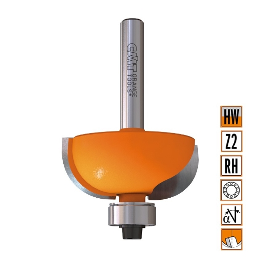 Afbeeldingen van CMT Bolle radiusfrees met kogellager D=38.1x15.5mm R=12.7 L=58mm S=8mm Z2 HW - 937.350.11