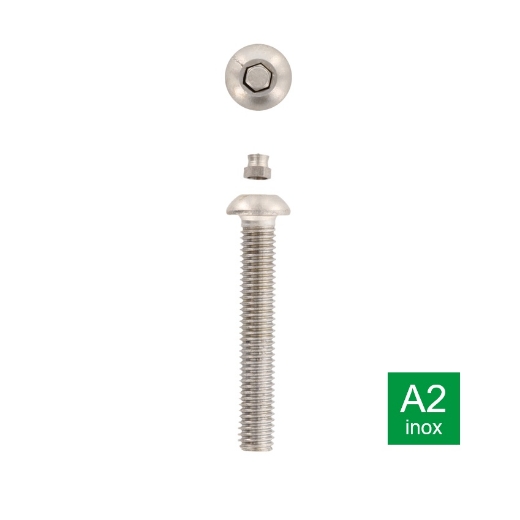 Afbeeldingen van Veiligheidsbout met inbusaandrijving met plug en bolle kop M6x25 inox A2