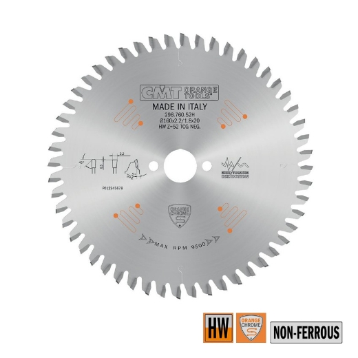 Afbeeldingen van CMT Cirkelzaag voor non-ferro metalen en harde materialen 168x20x1.8mm Z52 HW - 296.768.52H