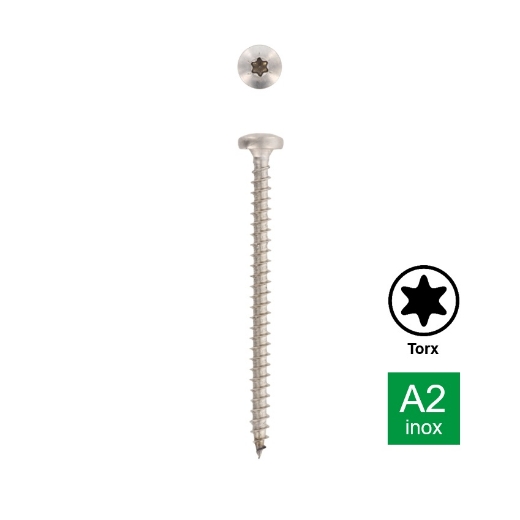 Afbeeldingen van Houtschroef Torx TX20 met bolkop en volledige draad 4.5x50 inox A2