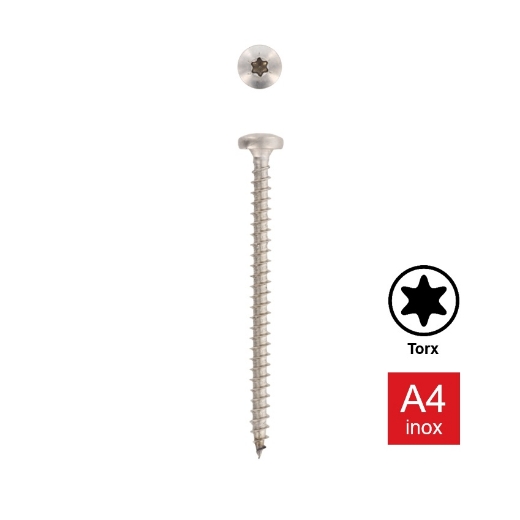 Afbeeldingen van Houtschroef Torx TX25 met bolkop en volledige draad 6x45 inox A4