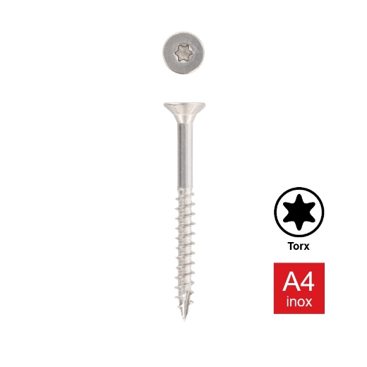 Afbeeldingen van Houtschroef Torx TX25 met verzonken kop, deeldraad en voorsnijpunt 6x280/70 inox A4