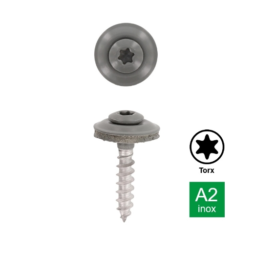 Afbeeldingen van Spenglerschroef Torx TX20 met EPDM afdichtingsring Ø 15mm gelakt Ral 7005 (Muisgrijs) 4.5x60 inox A2