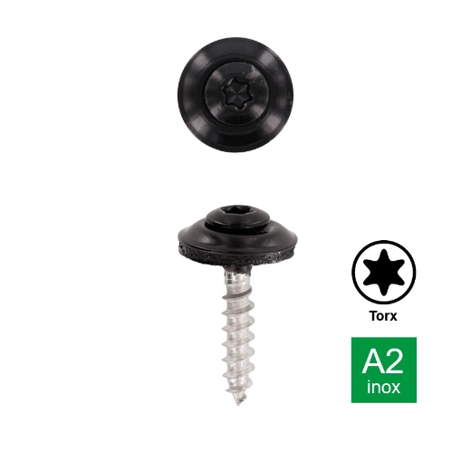 Afbeeldingen van Spenglerschroef Torx TX20 met EPDM afdichtingsring Ø 15mm gelakt Ral 9005 (Signaalzwart) 4.5x25 inox A2