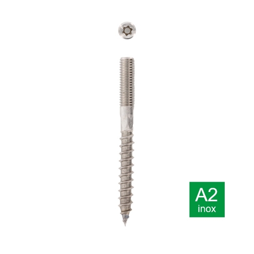 Afbeeldingen van Stokeinde / Stokschroef met Torx aandrijving en 6-kant sleutelvlak M10x150 inox A2 (TX25+SW8)