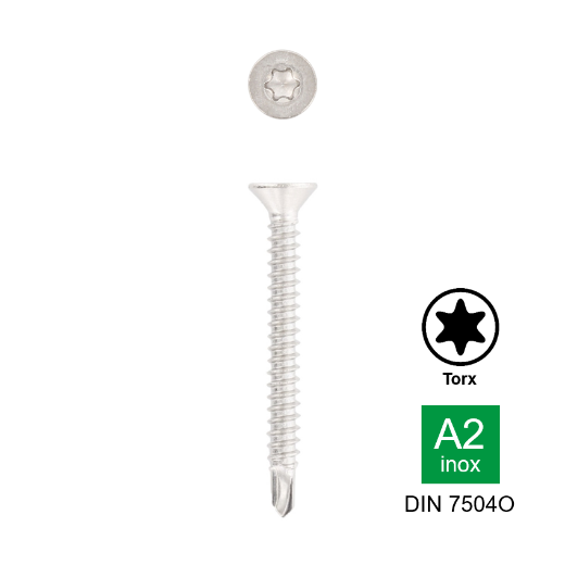 Afbeeldingen van Zelfborende plaatschroef met verzonken kop Torx TX20 Din 7504O-T 4.2x25 inox A2