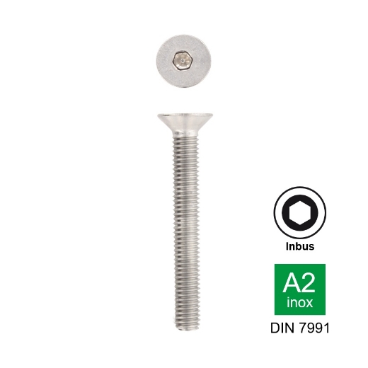 Afbeeldingen van Inbusbout met verzonken kop en volledige draad Din 7991 M5x25 inox A2-70 (S3)