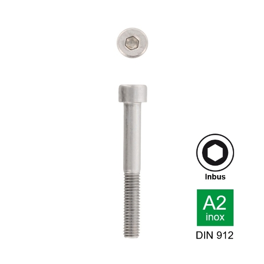 Afbeeldingen van Inbusbout met cilinderkop en deeldraad Din 912 M6x50/24 inox A2-70 (S5)