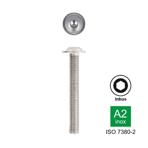 Afbeeldingen van Laagbolkopschroef met kraag en binnenzeskant ISO 7380-2 M12x90 inox A2-70 (S8)