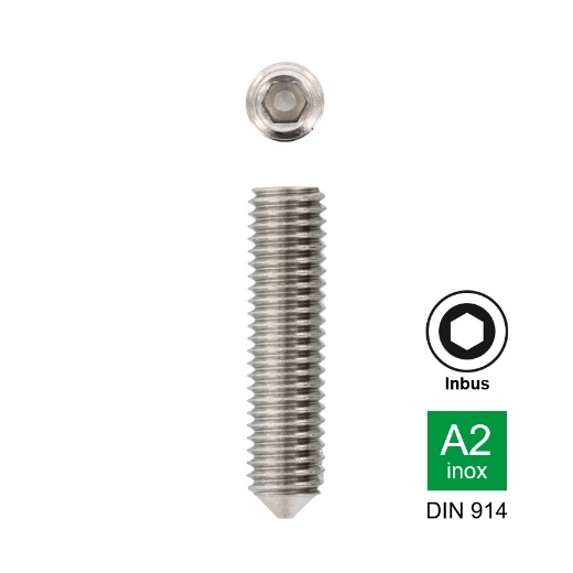 Afbeeldingen van Inbus stelschroef met kegelpunt 45H Din 914 M8x45 inox A2 (S4)