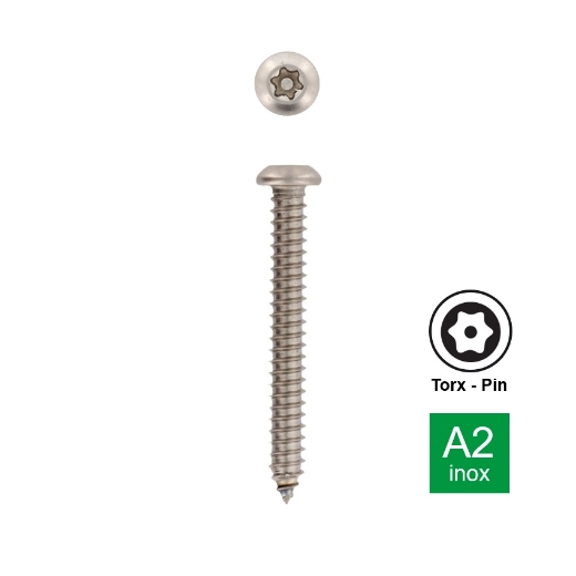 Afbeeldingen van Antidiefstal plaatschroef met torxaandrijving met pin en bolle kop 6.3x13 inox A2 (TX27-Pin)