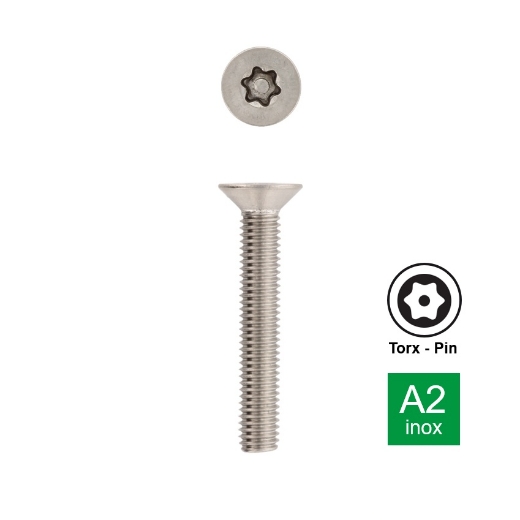 Afbeeldingen van Antidiefstalbout met torxaandrijving met pin en verzonken kop M6x35 inox A2 (TX30-Pin)